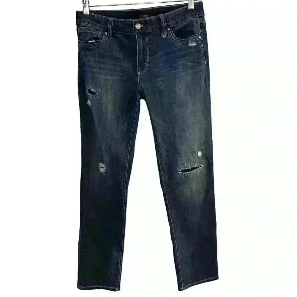 White House Black Market Women's Size 8 Blue Straight Crop Jeans